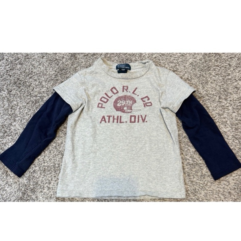Polo Ralph Lauren Gray and Navy Kids Long Sleeve Shirt. Size 4T.